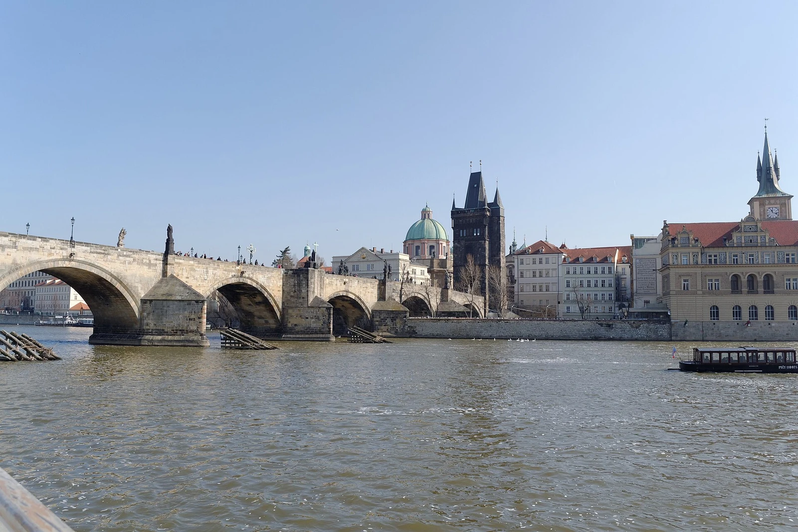 Charles bridge from Vltava river, Prague.jpg