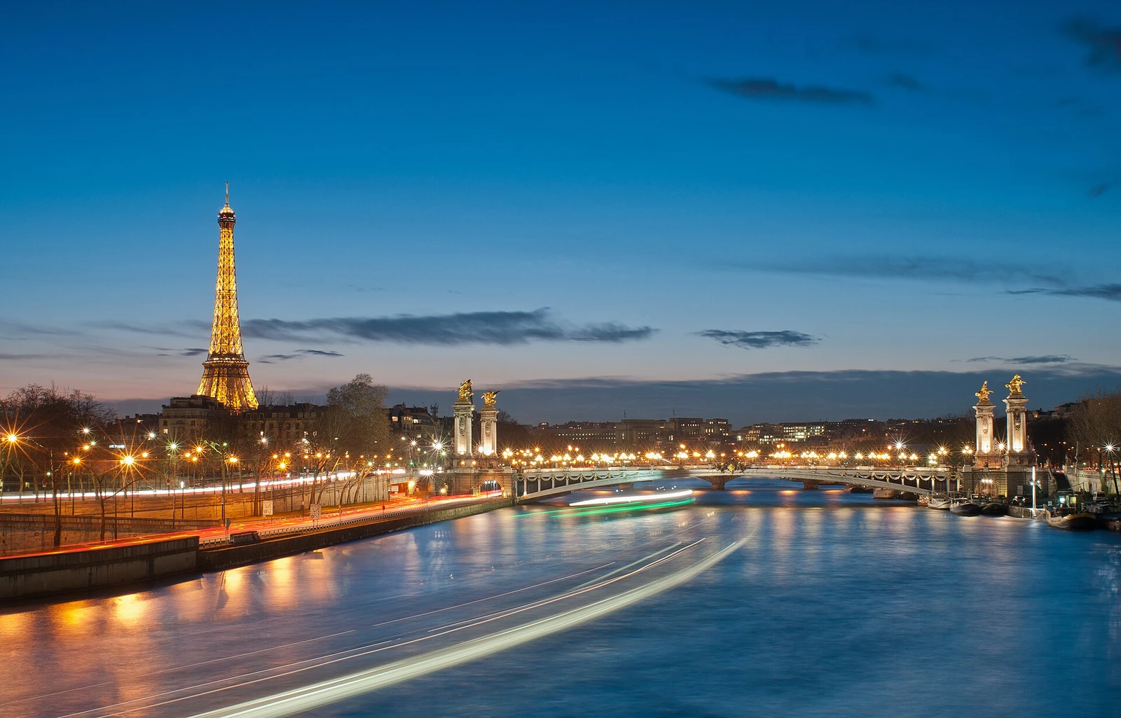 Eiffel Tower and Pont Alexandre III at night.jpg