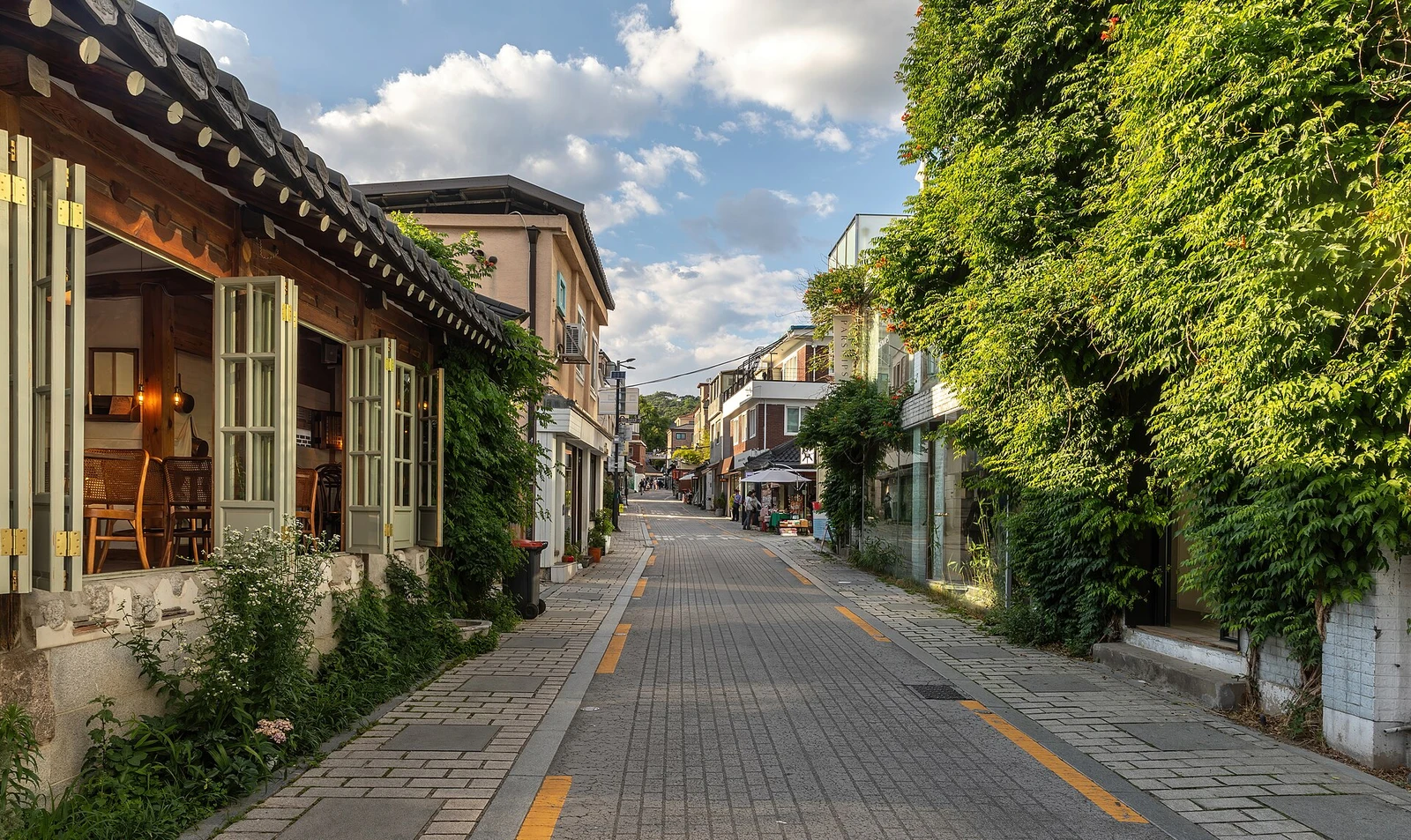 Gyedong-gil street with climbing plants at golden hour in Seoul South Korea.jpg