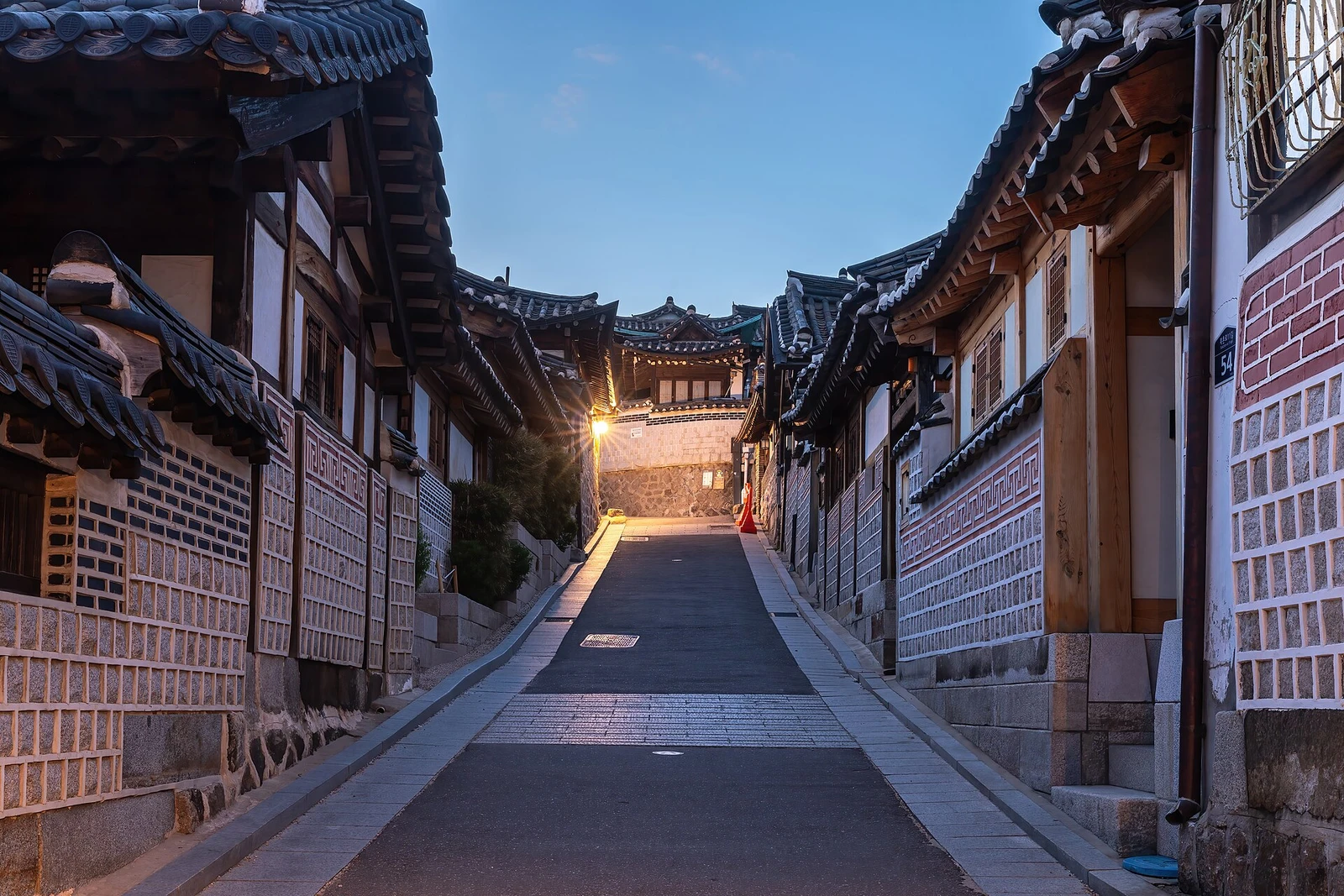 Bukchon-ro 11-gil street with hanok houses at blue hour in Bukchon Hanok Village Seoul.jpg