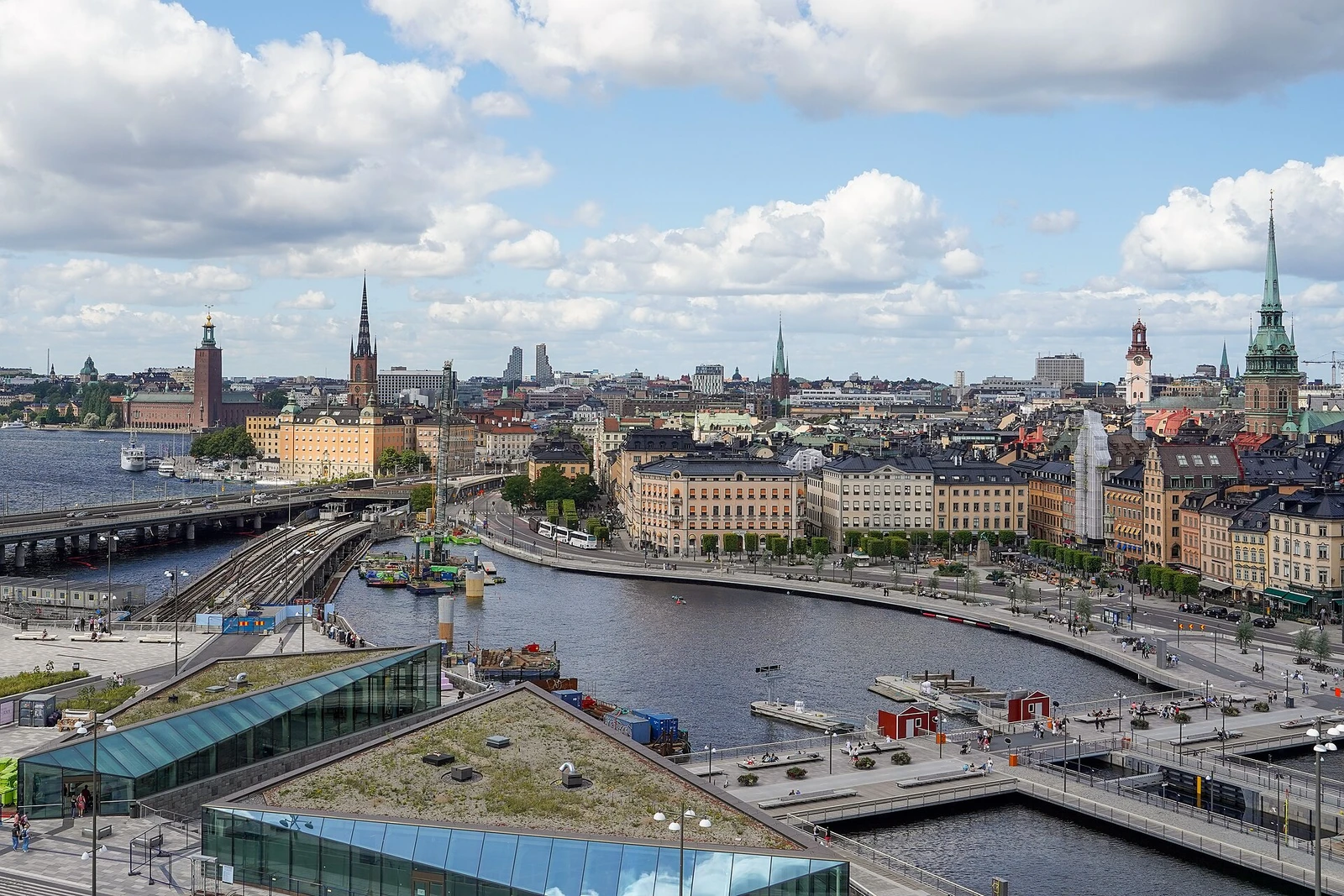 Slussen, Stockholm, Sweden. View from Katarinahissen. Gamla stan, Riddarholm and Stockholms stadshus in the background.jpg